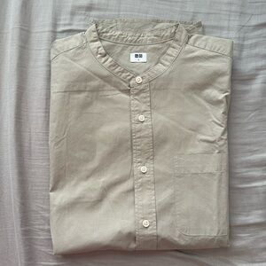 Short Sleeve Mandarin Collar Button Down